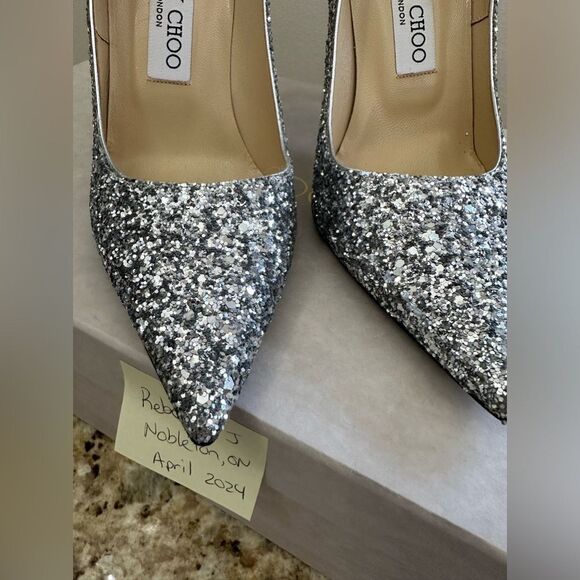 Jimmy Choo Silver Abel Heel Pumps 100mm Glitter - Picture 9 of 10